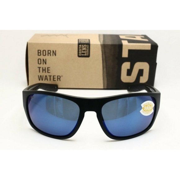 Costa Del Mar TICO 580P Matte Black Wrap Sunglasses Blue lens - Picture 2 of 4